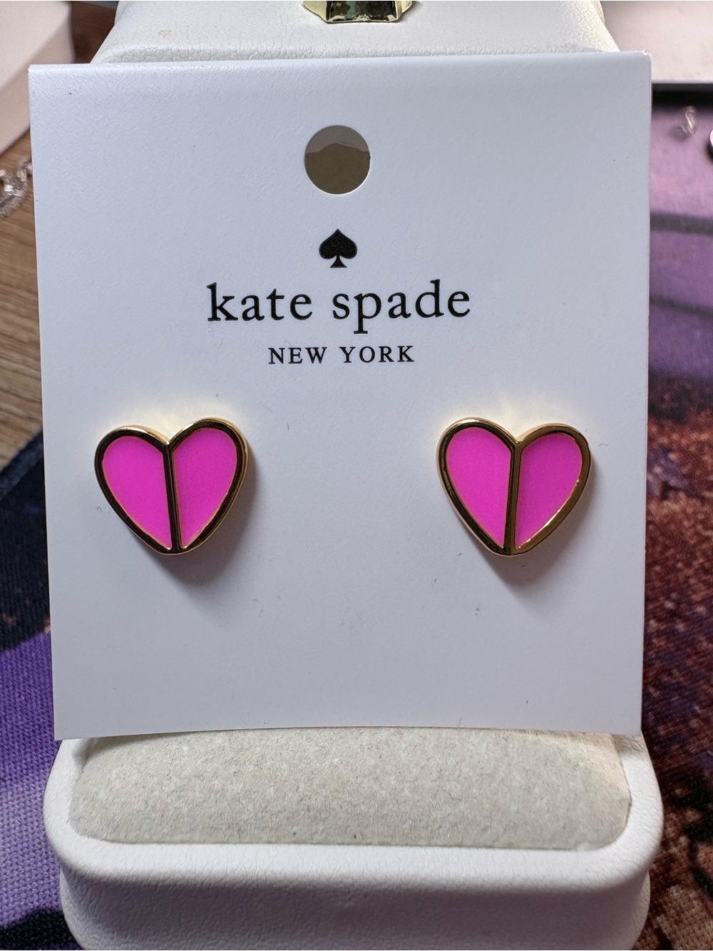 kate spade Gold-Tone Hot Pink Heart Stud Earrings